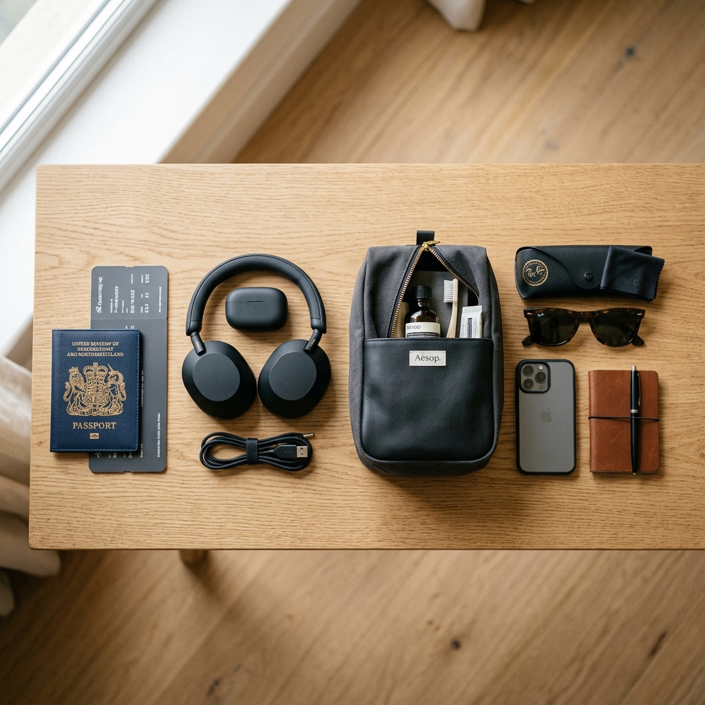 Travel essentials packed in organized luggage